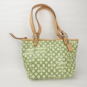 Coach Bag Womens Tote Mini Leah OP Art Coated Canvas Green Hobo Logo